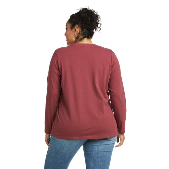 Ariat Ladies REAL Long Sleeve Fig Galaxy Red Logo Tee 10037523