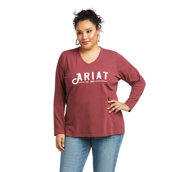 Ariat Ladies REAL Long Sleeve Fig Galaxy Red Logo Tee 10037523