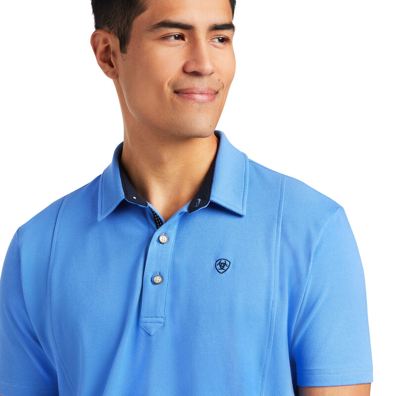 Ariat® Men's Medal Short Sleeve Reykjavik Blue Polo Shirt 10039497