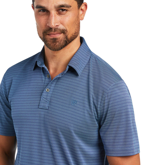 Ariat® Men's Oxford Stripe Fitted Venus Blue Polo Shirt 10039559