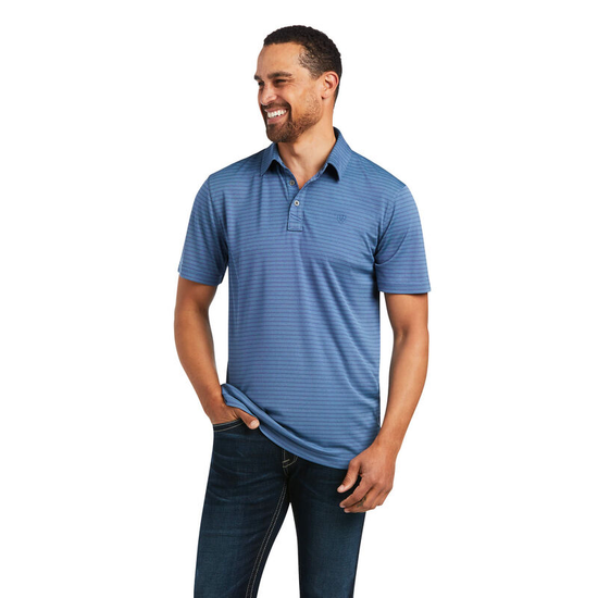 Ariat® Men's Oxford Stripe Fitted Venus Blue Polo Shirt 10039559