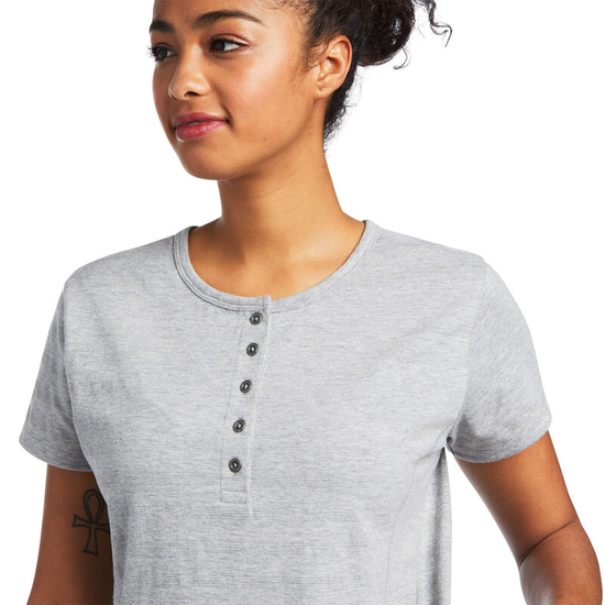 Ariat® Ladies Rebar Henley Short Sleeve Heather Grey T-Shirt 10039661
