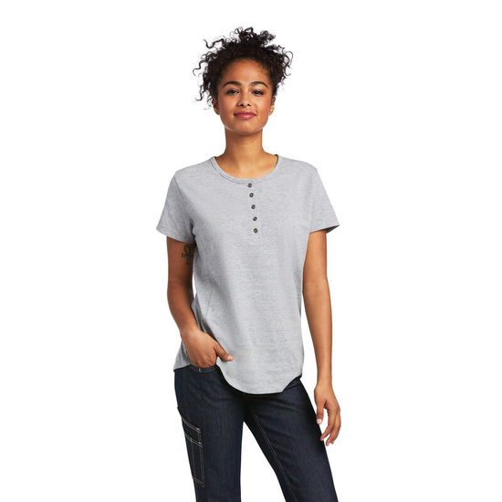 Ariat® Ladies Rebar Henley Short Sleeve Heather Grey T-Shirt 10039661