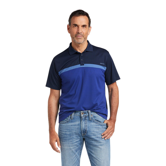 Ariat® Men's Color Block Navy & Venus Blue Fitted Polo Shirt 10039803