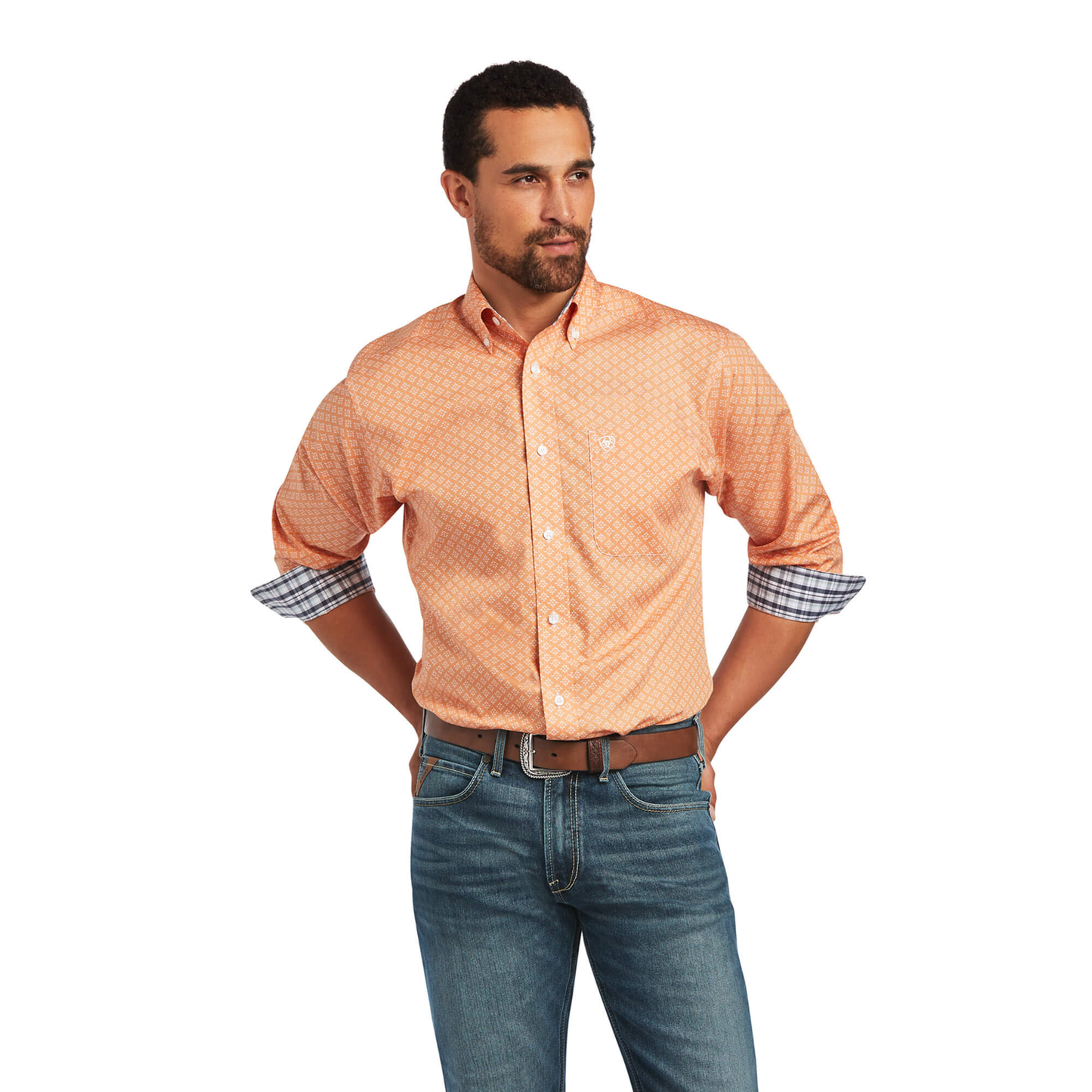 Ariat® Men's Wrinkle Free Fitted Habanero Peach Button Down Shirt 10040537