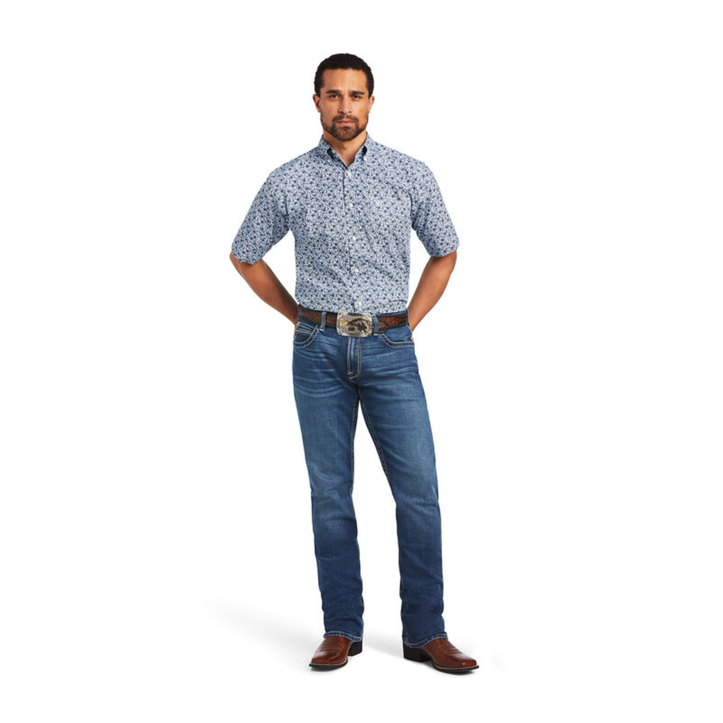 Ariat® Men's Classic Fit Blue Farid Floral Print Button Down Shirt 10040564