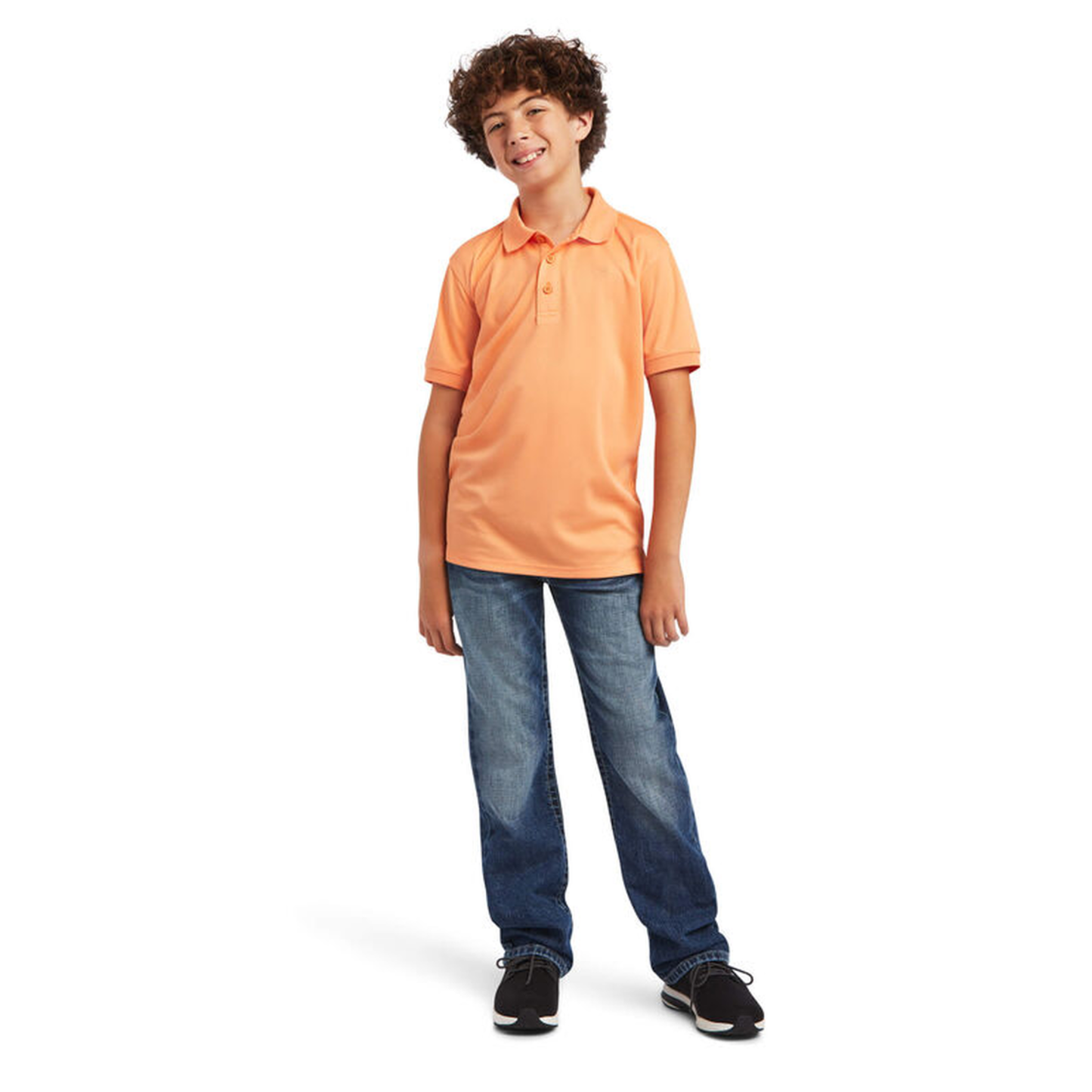 Ariat® Youth Boy's TEK Short Sleeve Habanero Peach Polo Shirt 10040660