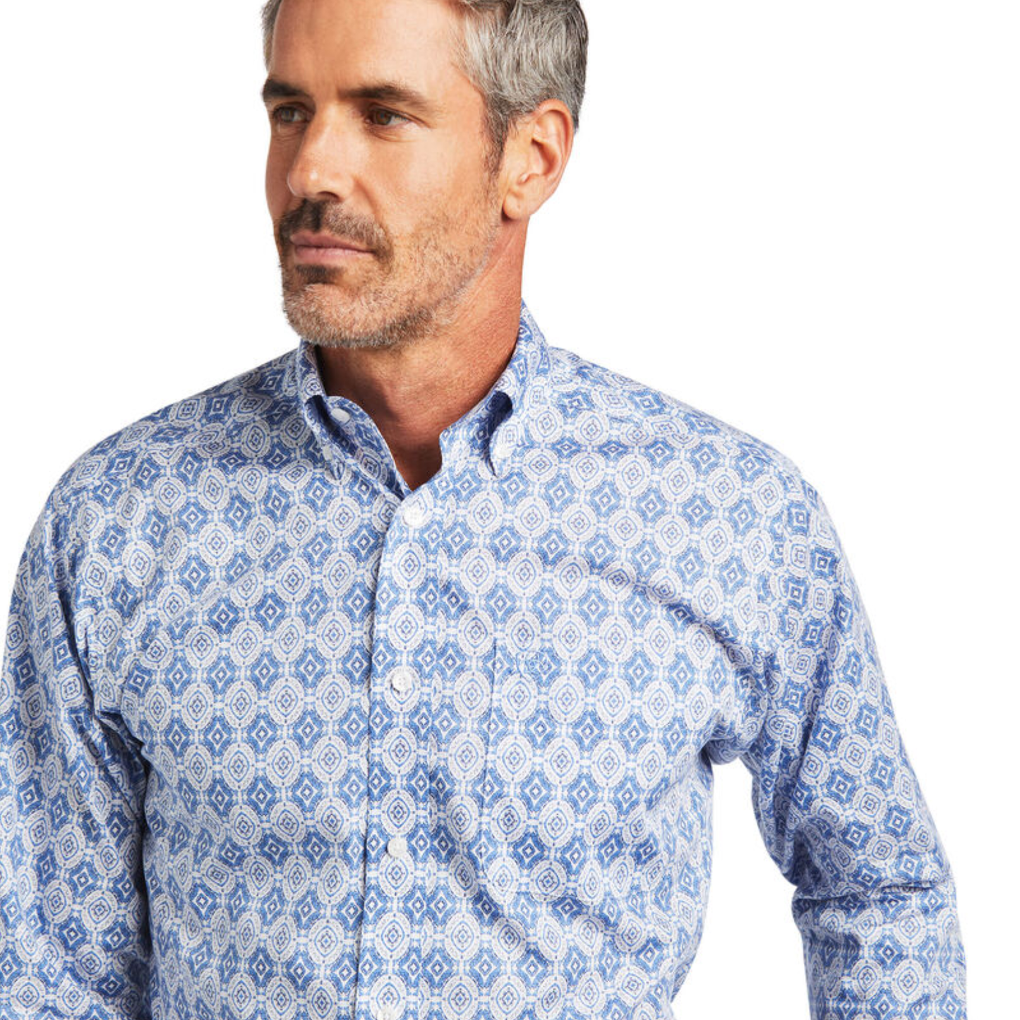 Ariat® Men's Wrinkle Free Eliot White & Blue Button Up Shirt 10040724