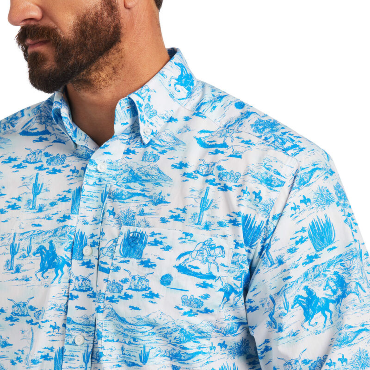 Ariat® Men's White & Blue Western Printed Button Down Shirt 10040767