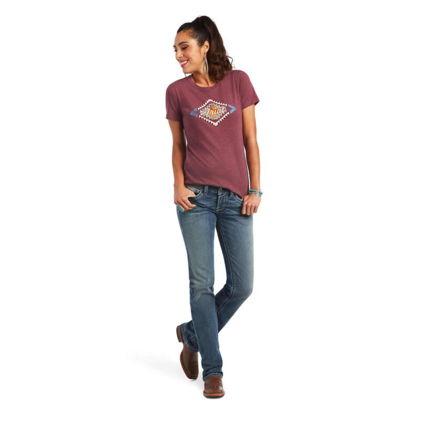 Ariat® Ladies Sol Burgundy Heather Short Sleeve Graphic Tee 10040959