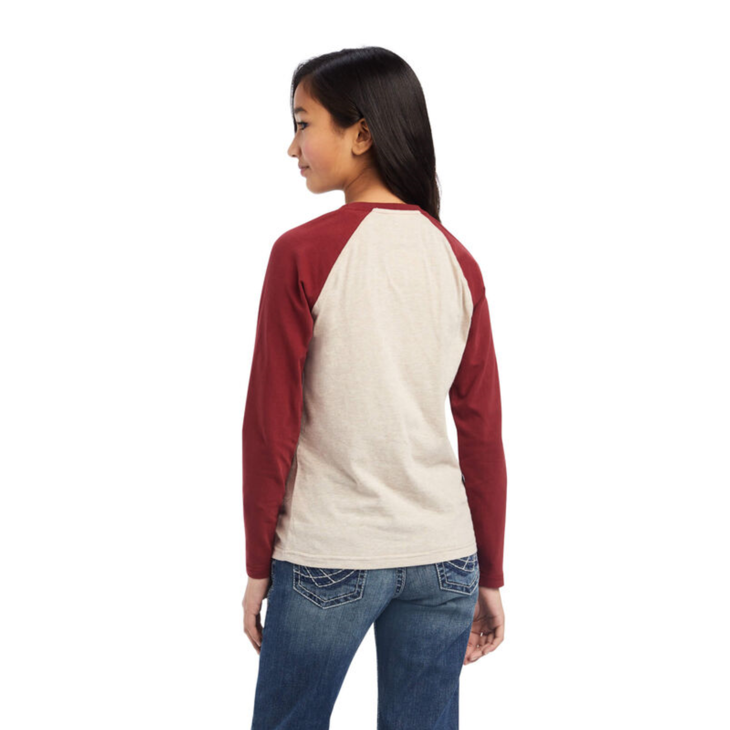 Ariat® Girl's R.E.A.L™ Ropey Rose Oatmeal Heather & Red Shirt 10041325