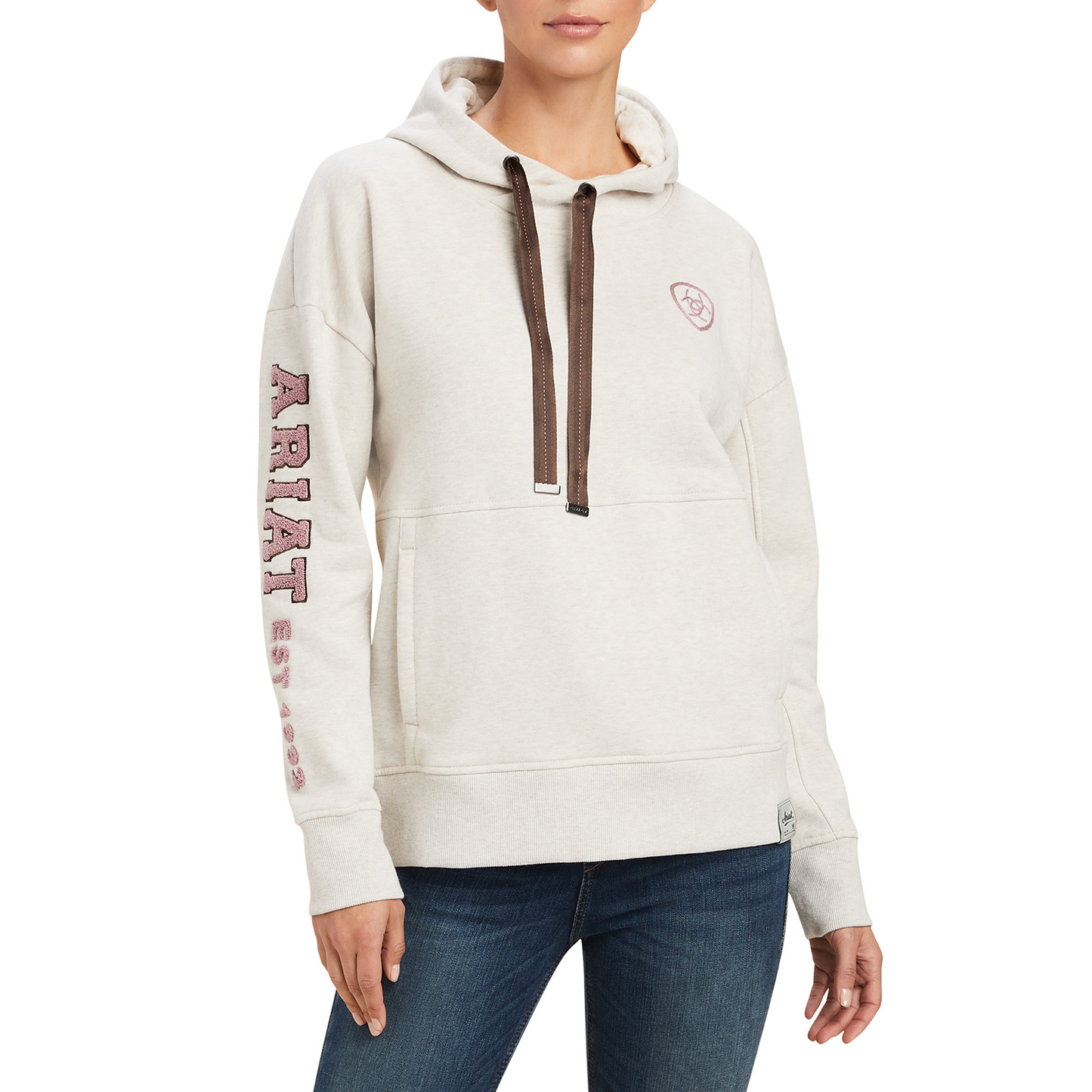 Ariat® Ladies Rabere Oatmeal Heather Logo Pullover Hoodie 10041328
