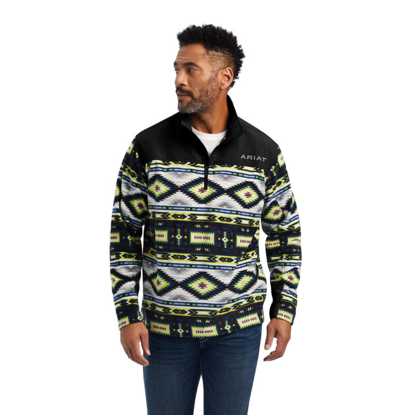Ariat Men s Lime Green Aztec Print 1 4 Zip Pullover 10041457