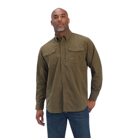 Ariat® Men's Rebar Flannel DuraStretch Wren Green Button Down 10041574