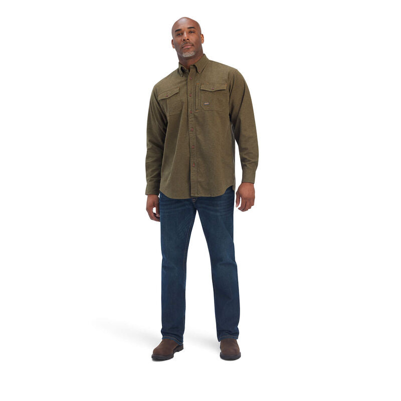 Ariat® Men's Rebar Flannel DuraStretch Wren Green Button Down 10041574