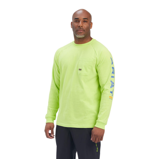Ariat® Men's Rebar Cotton Strong Graphic Lime Green and Blue T-Shirt 10041625