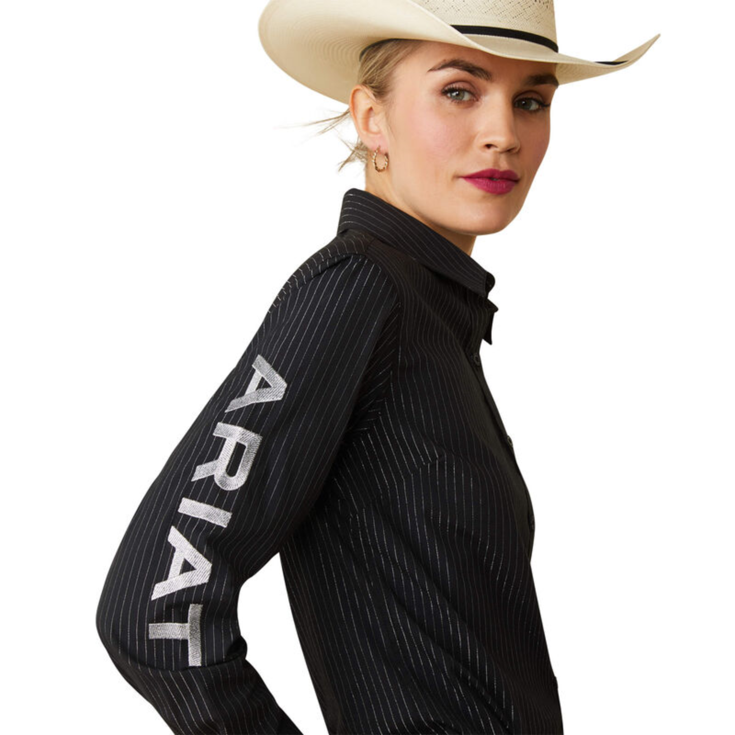Ariat® Ladies Team Kirby Stretch Black & Silver Lurex® Shirt 10042170