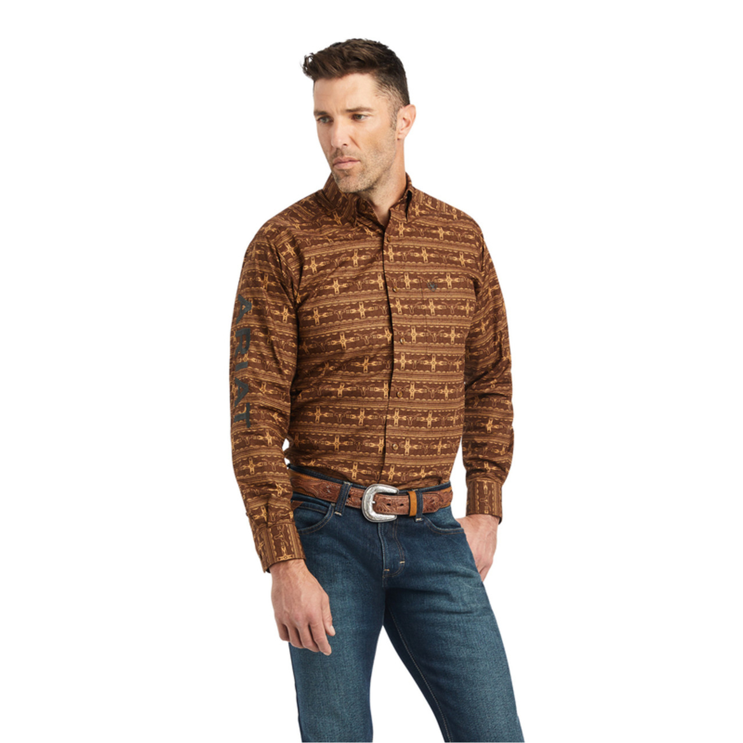 Ariat Men's Team Toffee Brown Colter Fitted Button Down Shirt 1004235 Ariat Men's Team Toffee Brown Colter Fitted Button Down Shirt 1004235