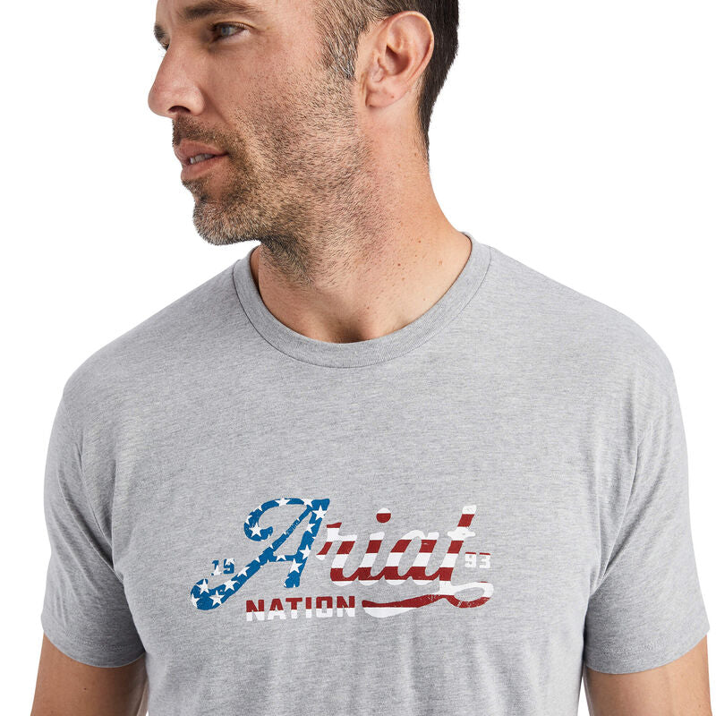 Ariat Men's Heather Grey Script Flag Graphic T-Shirt 10042643