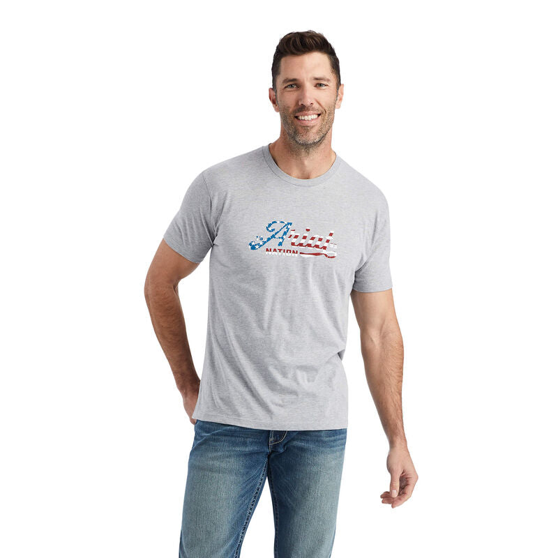 Ariat Men's Heather Grey Script Flag Graphic T-Shirt 10042643