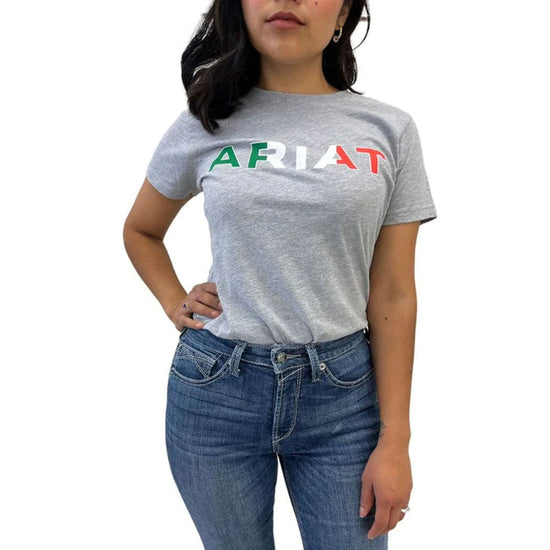 Ariat® Ladies Mexico Logo Heather Grey Graphic T-shirt 10043087