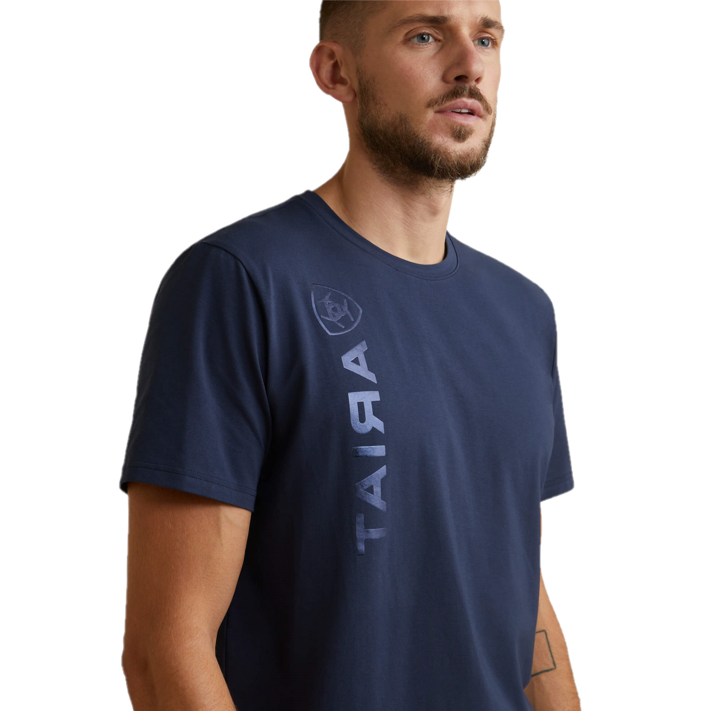 Load image into Gallery viewer, Ariat® Men&amp;#39;s Vertical Logo Navy Graphic T-shirt 10043372
