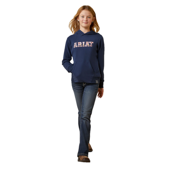 Ariat® Youth Girl's 3D Logo 2.0 Navy & Red Hoodie 10043381