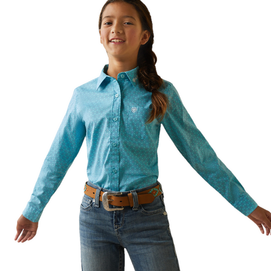 Ariat® Girl's Team Kirby Caidan Print Blue Button Down Shirt 10043457