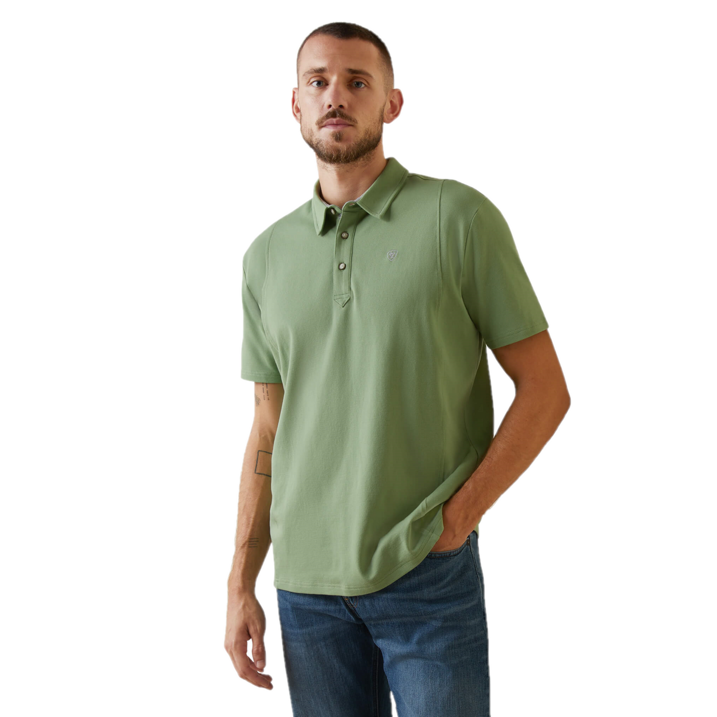 Ariat® Men's Medal Basil Green Polo Shirt 10043556