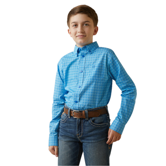 Ariat® Boys Lake Diamond Print Blue Grotto Button Down Shirt 10043714