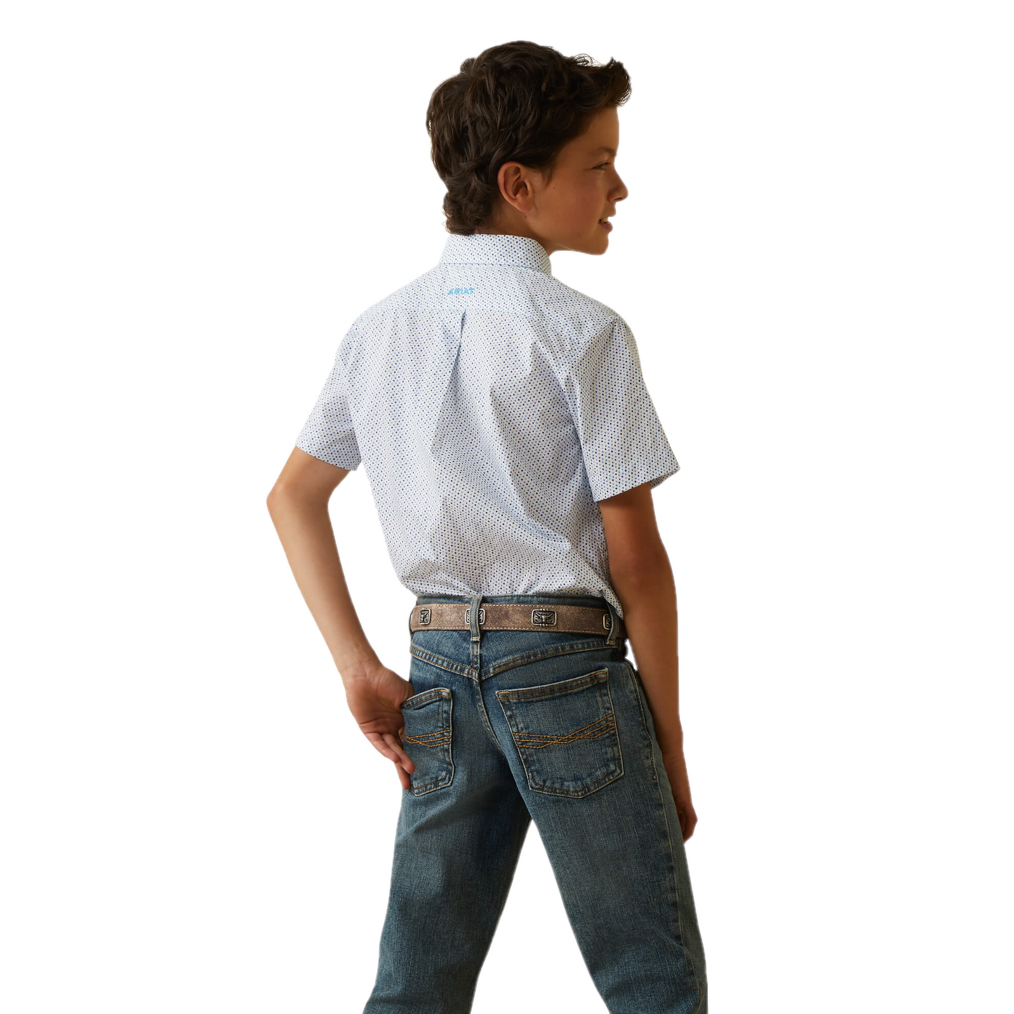 Ariat® Boys Luca Mini Diamond Print White Button Down Shirt 10043715