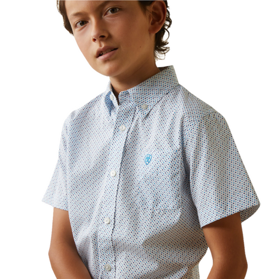 Ariat® Boys Luca Mini Diamond Print White Button Down Shirt 10043715