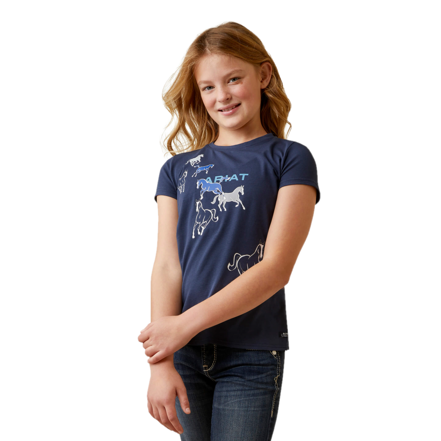 Ariat® Girls Frolic Horse Print Navy Eclipse T-Shirt 10043734