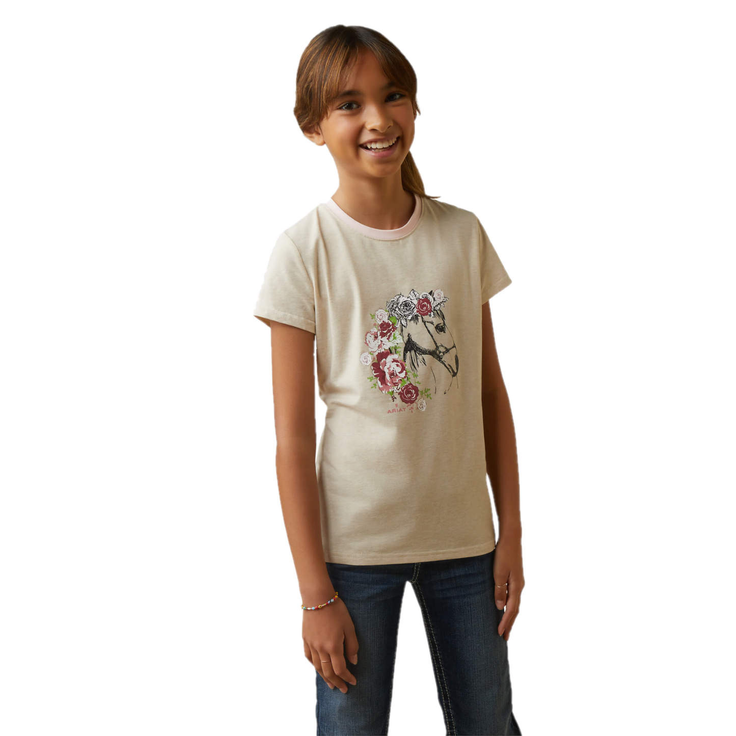 Ariat® Girls Flora Horse Oatmeal Heather Graphic T-Shirt 10043740
