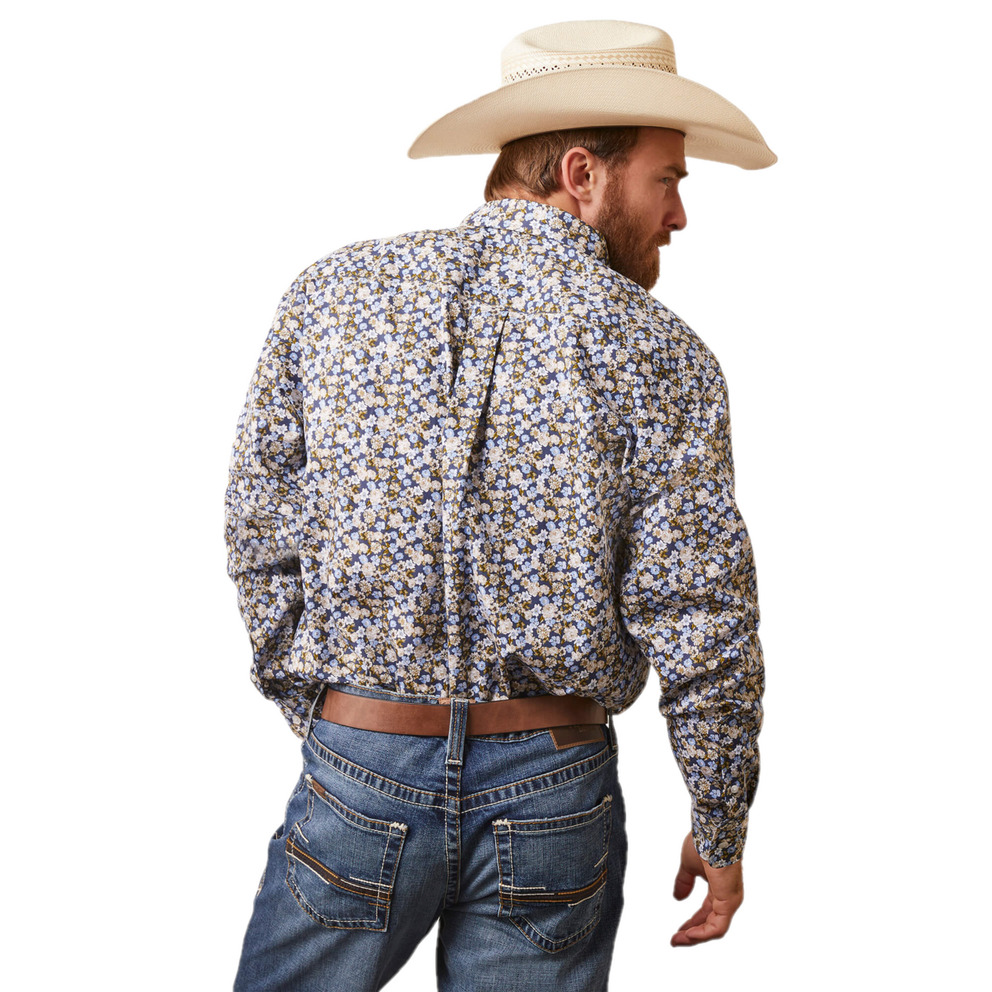 Ariat® Men's Wrinkle Free Ashton Floral Indigo Button Down Shirt 10043805