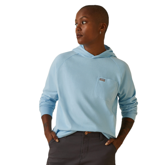 Ariat® Ladies Rebar Cotton Strong™ Clear Sky Blue Hooded T-Shirt 10043841