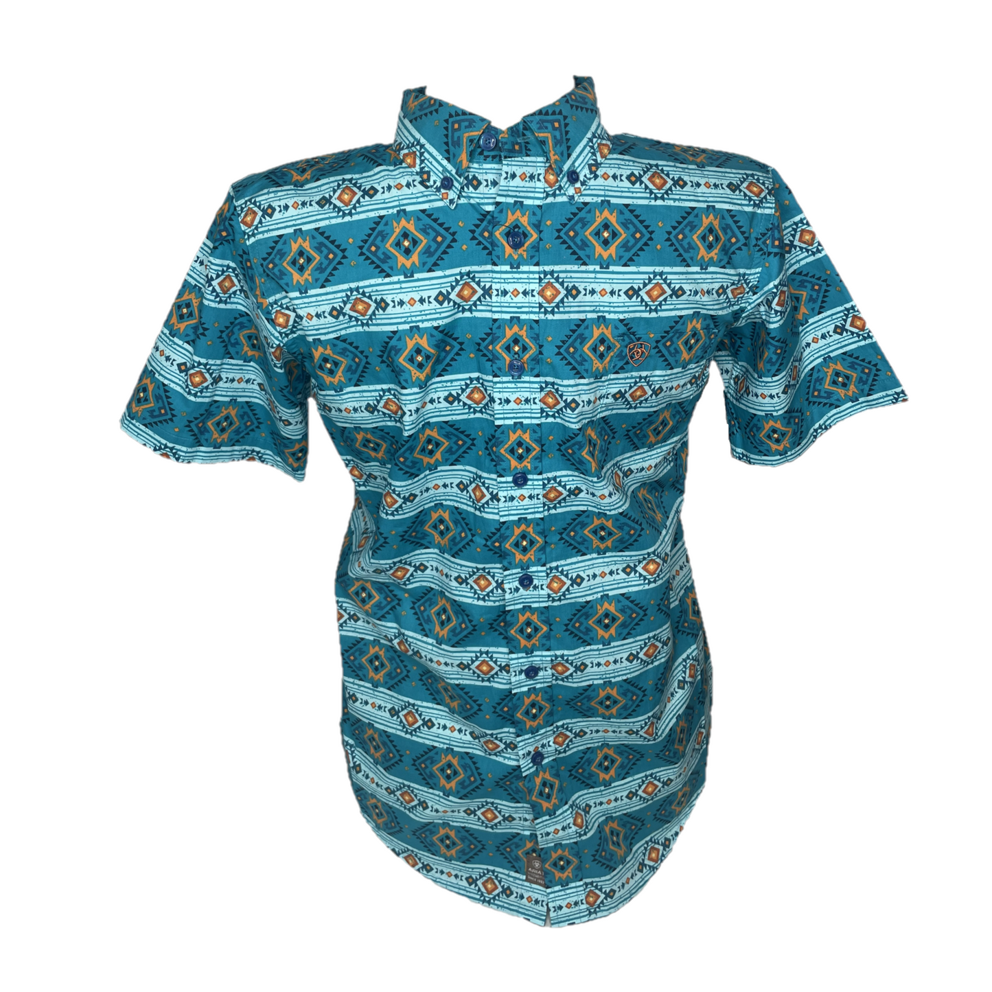 Ariat® Youth Boys Konner Aztec Print Enamel Blue Button Down Shirt 10044025