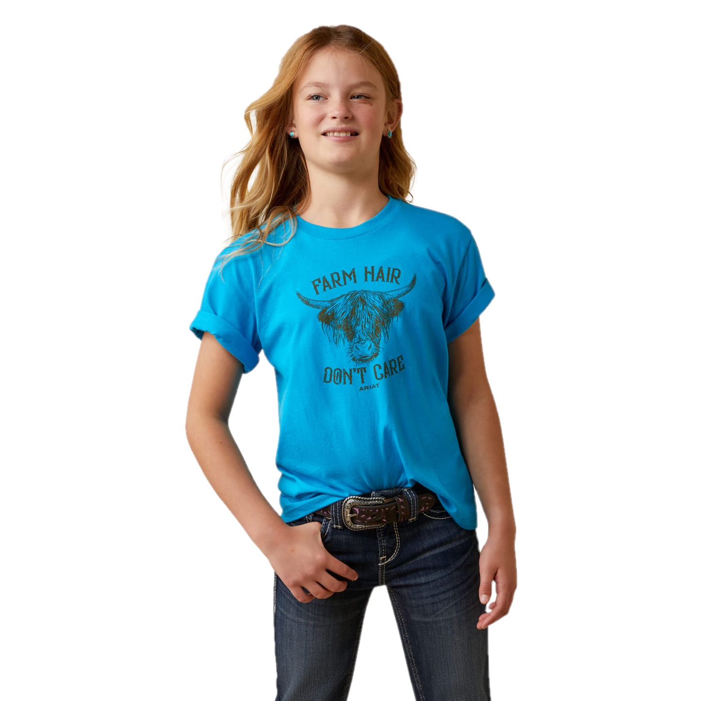 Ariat® Girls Farm Hair Celadon Turquoise Blue Graphic T-Shirt 10044610