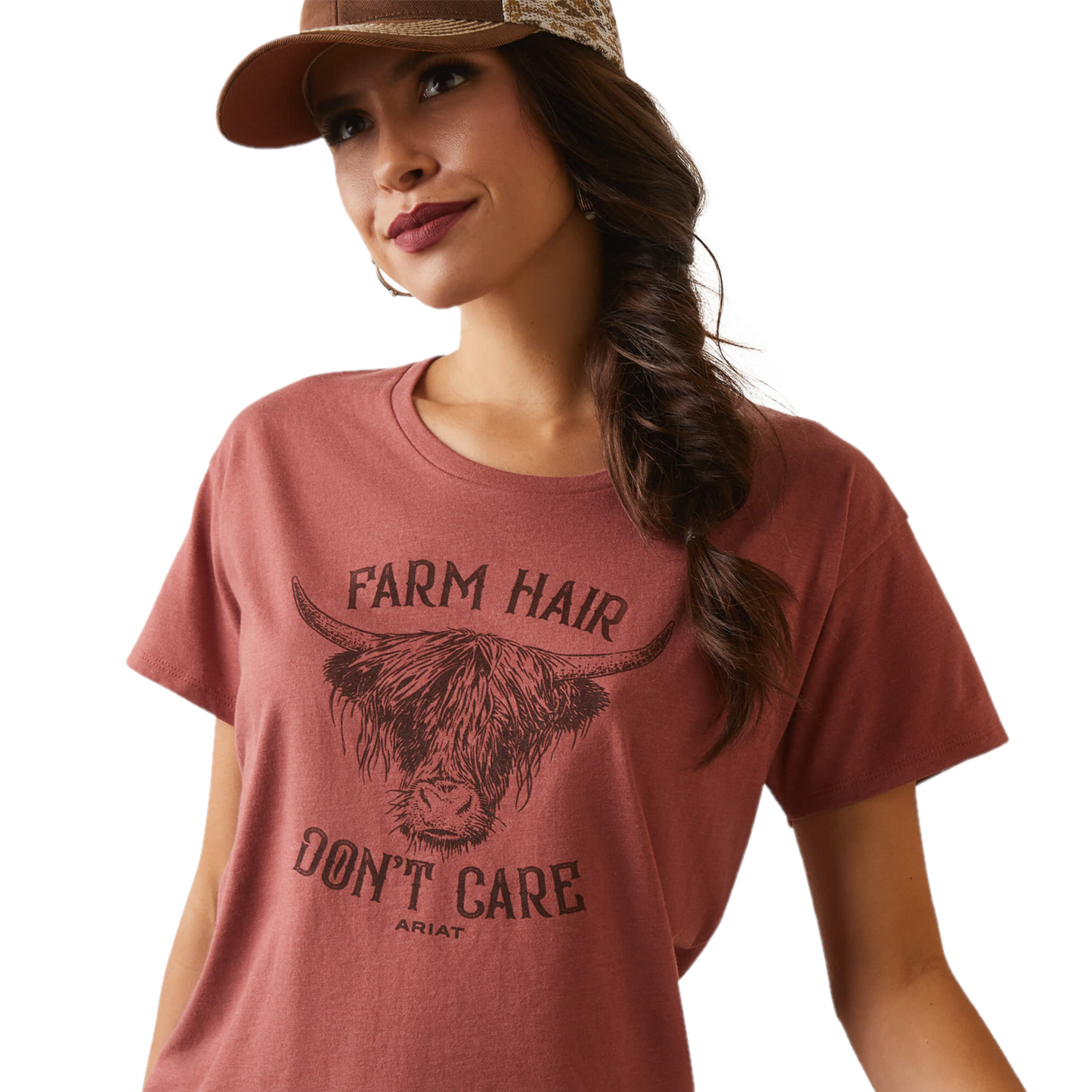 Ariat® Ladies " Farm Hair Don't Care" Graphic Red Clay T-Shirt 10044613