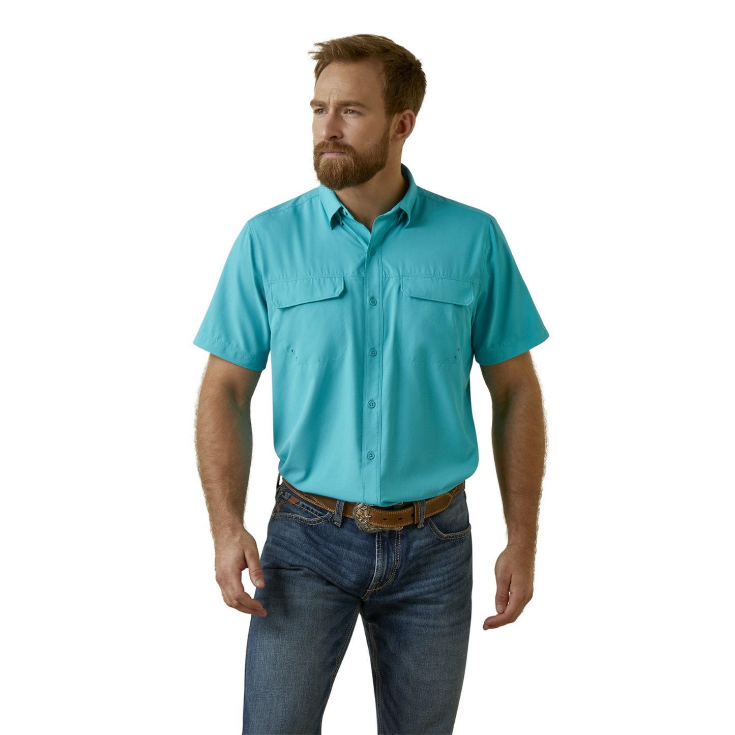 Load image into Gallery viewer, Ariat® Men&amp;#39;s VentTEK™ Outbound Fitted Aqua Blue Button Down Shirt 10045036
