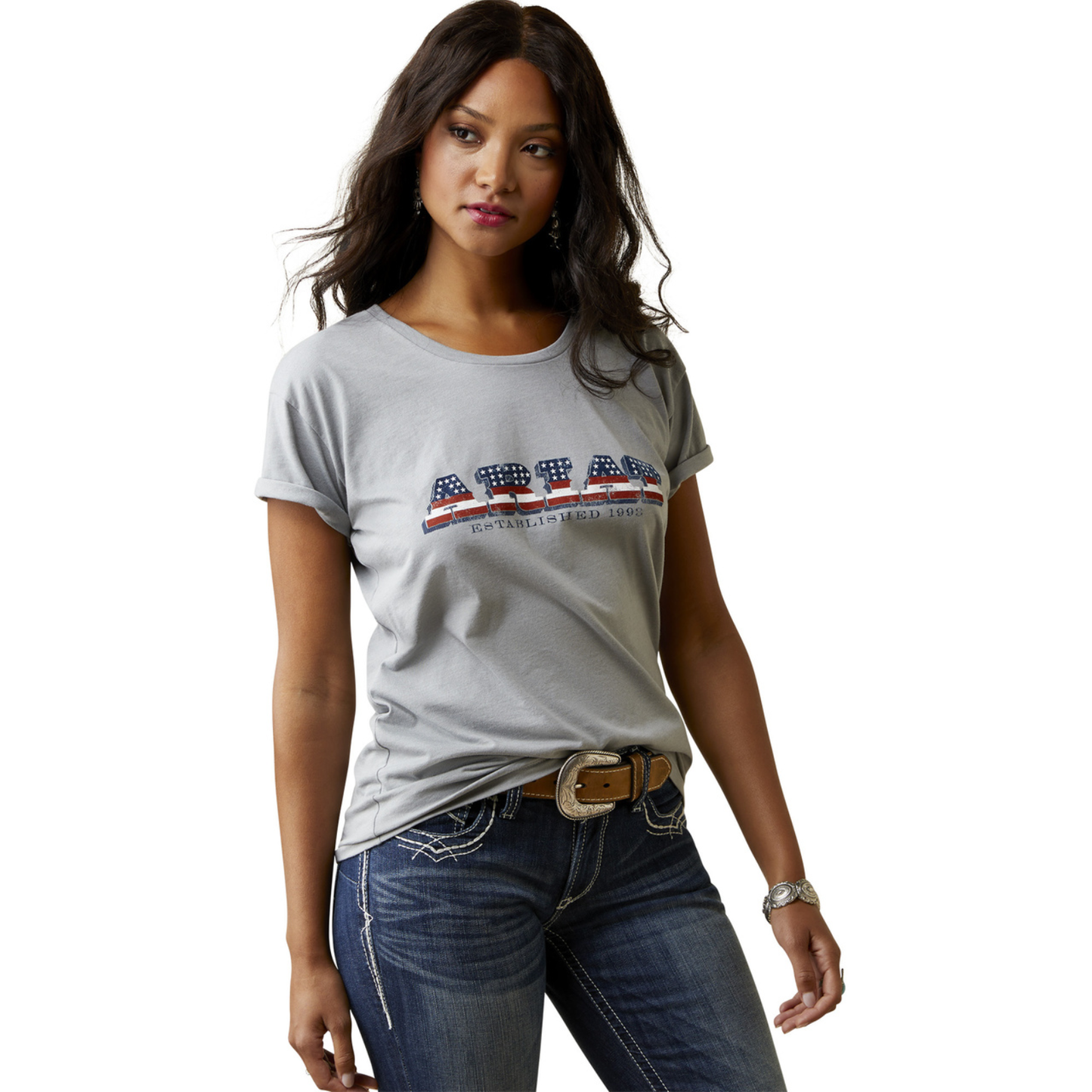 Load image into Gallery viewer, Ariat® Ladies Liberty Charcoal Heather T-Shirt 10045451

