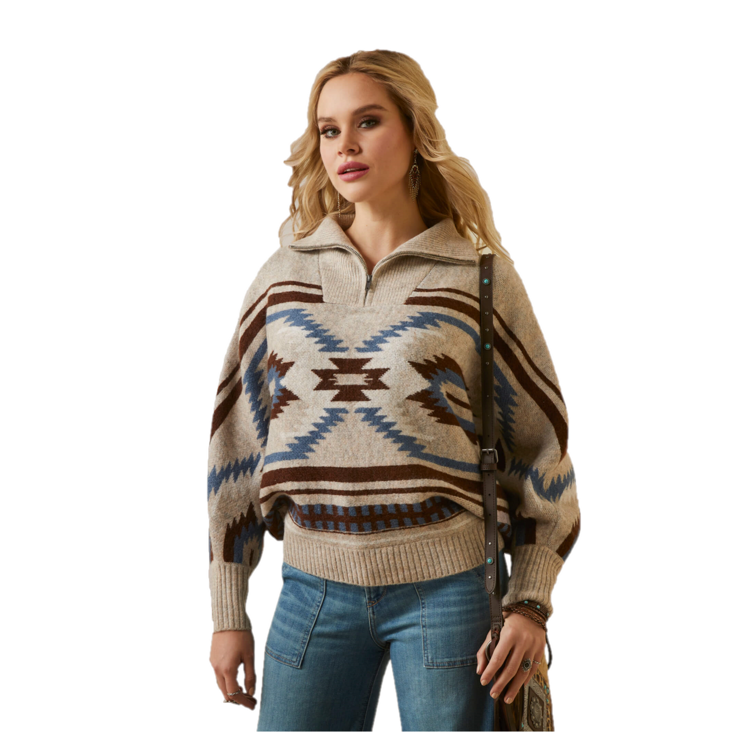 Ariat Ladies Chimayo Peyote Cream 1/4 Zip Pullover Sweater 10046281