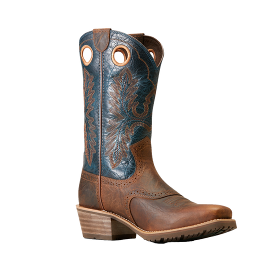 Ariat Men's Hybrid Rough Stock Fiery Brown & Blue Western Boots 10046831