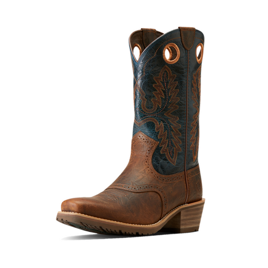 Ariat Men's Hybrid Rough Stock Fiery Brown & Blue Western Boots 10046831
