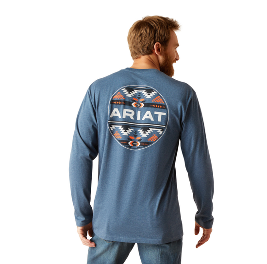 Ariat Men's Western Geo Fill Graphic Sailor Blue Heather T-Shirt 10047880