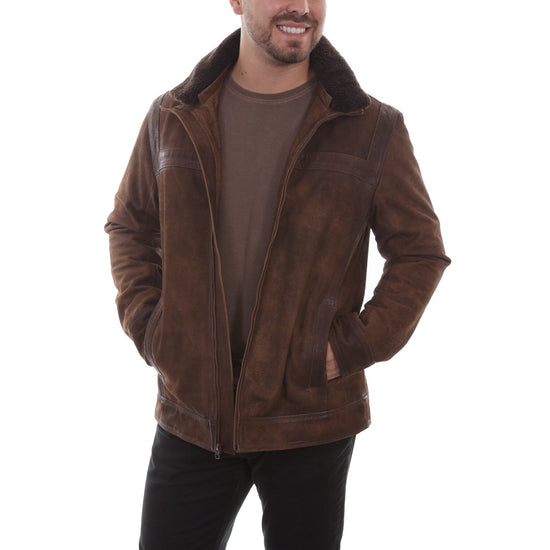 Scully Men's Shearling Collar Brown Suede Leather Jacket 1010-429