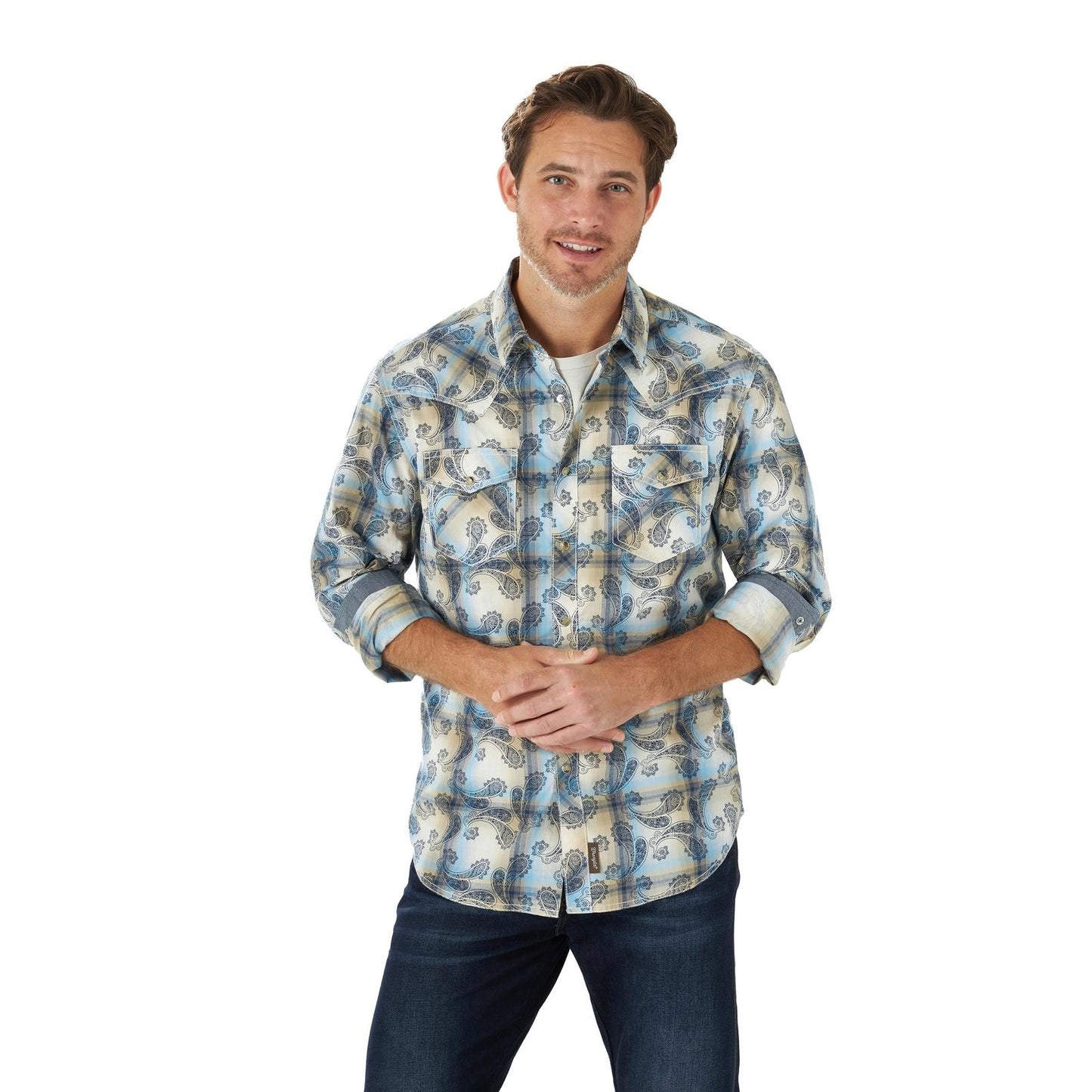 Wrangler Men's Retro Premium Navy & Tan Western Snap Shirt 2314940