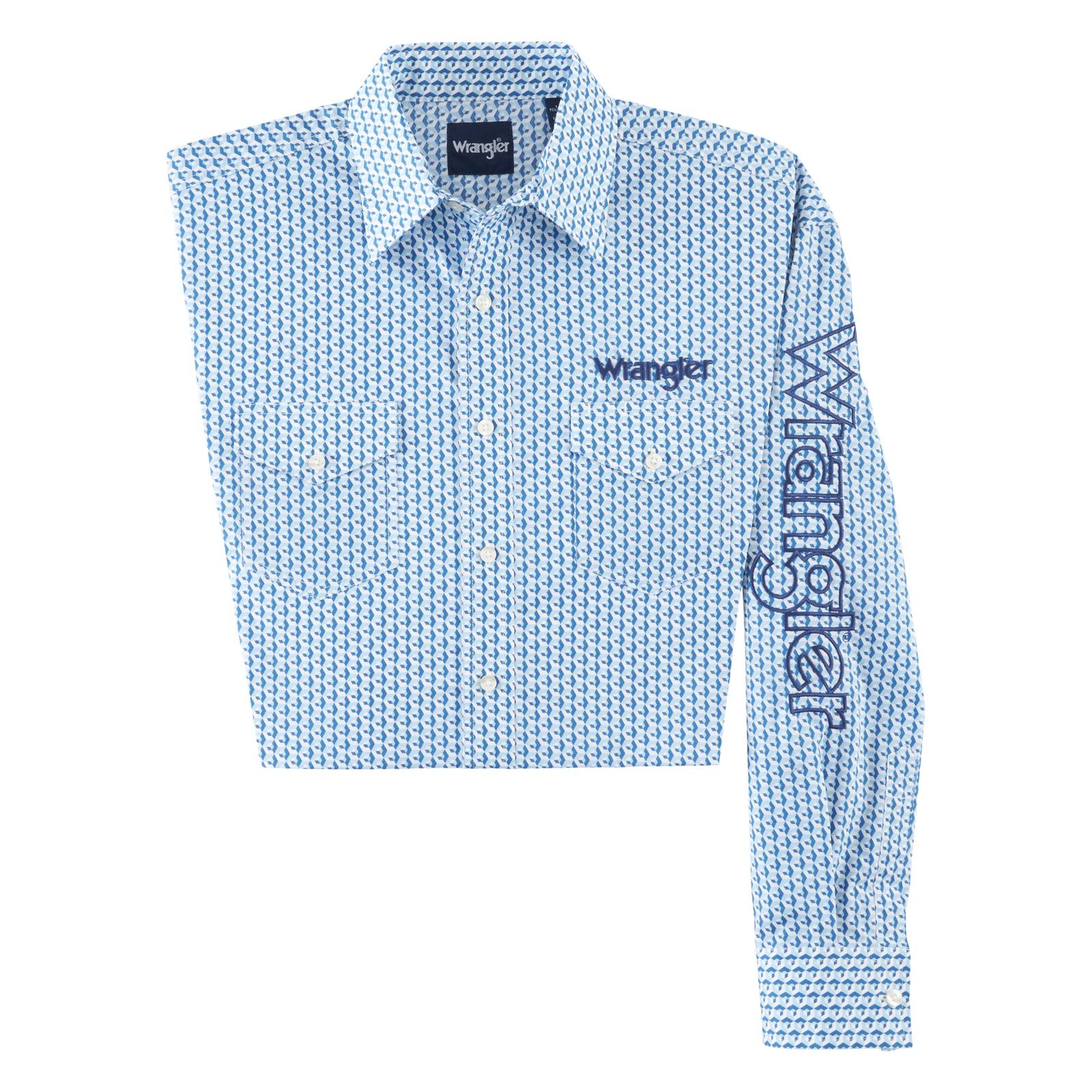 Wrangler® Men's Logo Geometric Print Blue Button Down Shirt 112318482