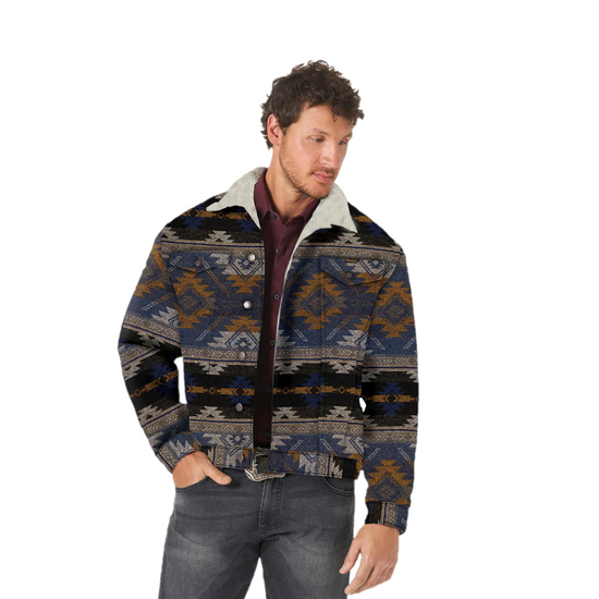 Wrangler® Men's Aztec Jacquard Sherpa Lined Blue Depths Jacket 112318500