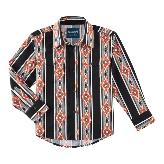 Wrangler® Boys Checotah Black & Rust Button Down Shirt 112318650